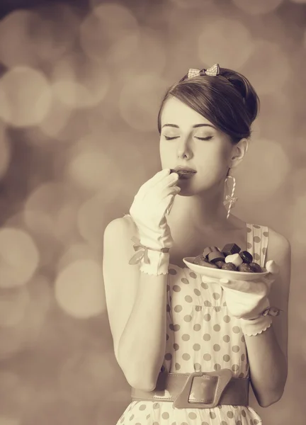 Beautiful women with candy. — Stock Photo, Image