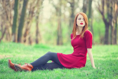 Kızıl saçlı kadınların bir parkta