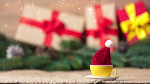 Čaj Vánoční Čepice Santa Claus Dárky Pozadí — Stock video