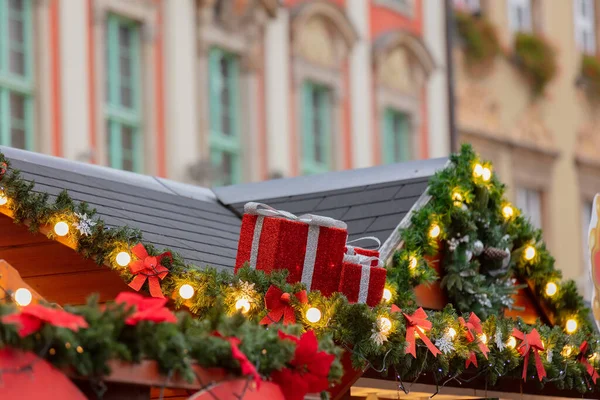 Decoração Casas Feira Natal Mercado Cidade Velha Wroclaw Polônia 2021 — Fotografia de Stock