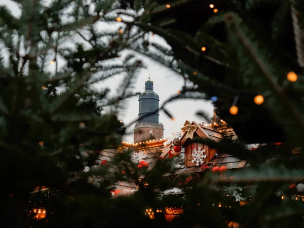 Decoração Casas Feira Natal Mercado Cidade Velha Wroclaw Polônia 2021 — Fotografia de Stock