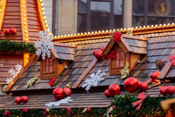 Dekoration Von Weihnachtsmarkthäusern Der Altstadt Von Breslau Polen Jahr 2021 — Stockfoto