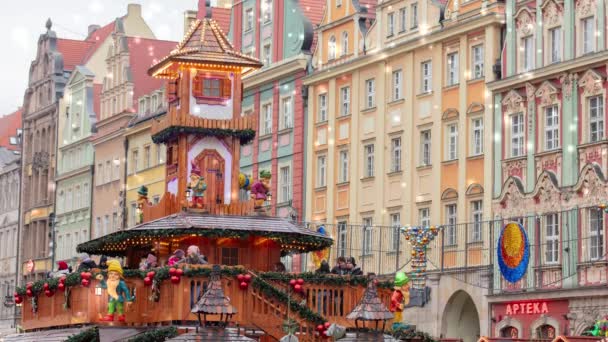 Dekoracja Świątecznych Domów Targowych Starym Mieście Wrocławiu Polska 2021 — Wideo stockowe