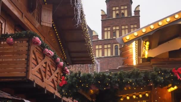 Прикраси Різдвяних Ярмарків Старовинному Міському Ринку Вроцлава Польща 2021 Рік — стокове відео