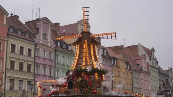 Decoração Moinho Justo Natal Mercado Cidade Velha Wroclaw Polônia 2021 — Vídeo de Stock