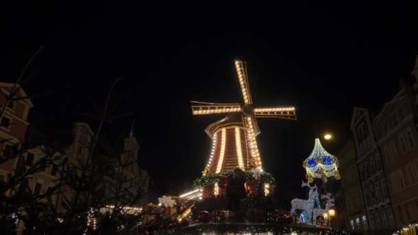 Decoratie Van Kermismolen Oude Stadsmarkt Van Wroclaw Polen 2021 — Stockvideo