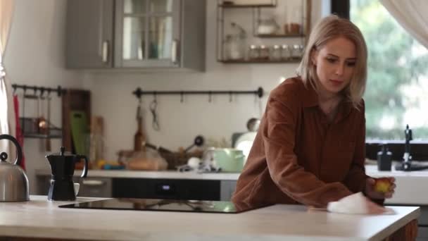 Woman Kitchen Kittle — Vídeo de Stock