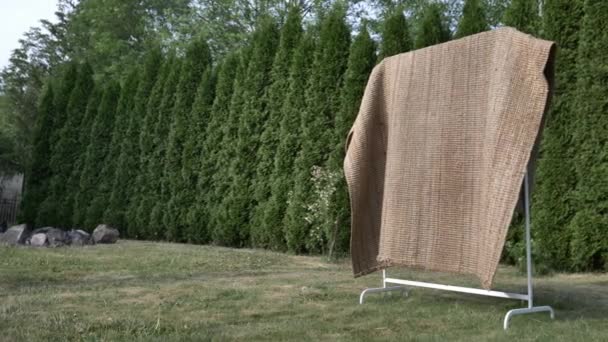 Tapis Jute Écologique Plein Air Avant Nettoyage Lavage — Video