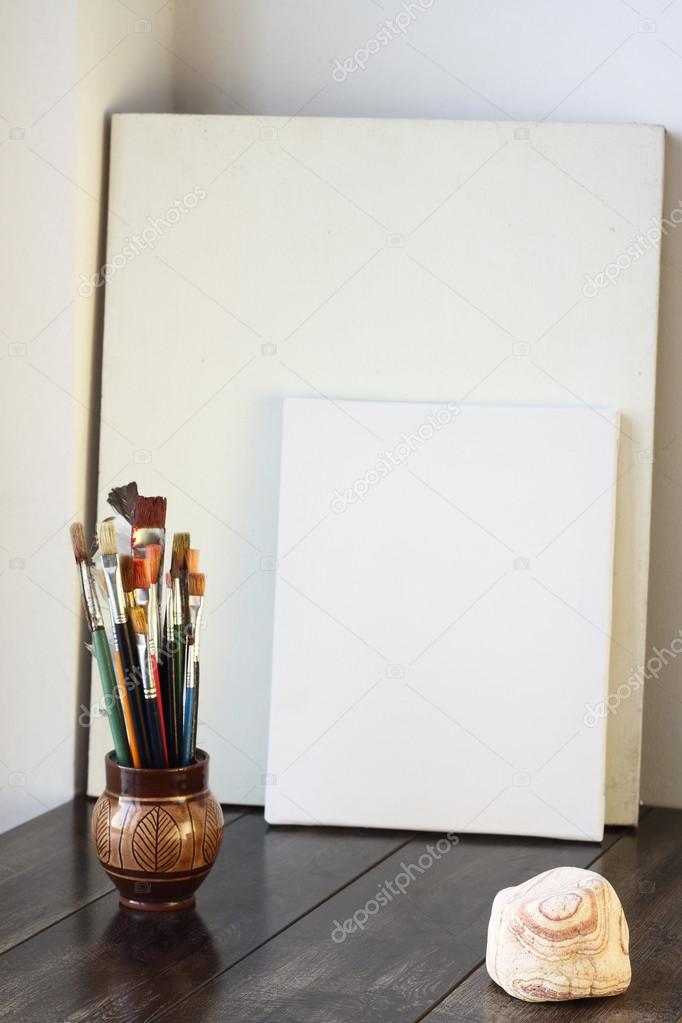 canvas and brushes
