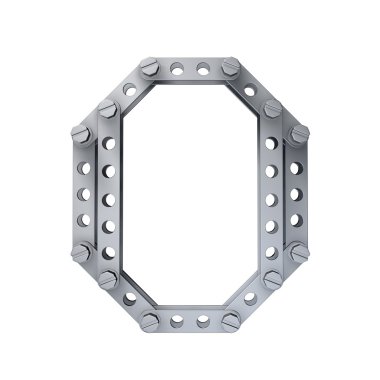 Perçinler ve vidalar ile metalik harf (O)