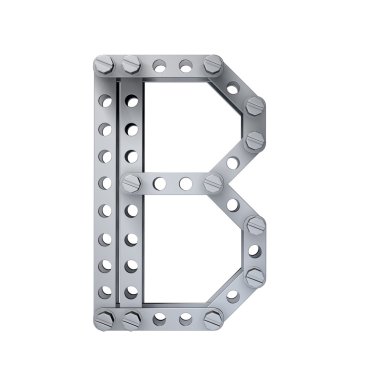 Perçin ve beyaz arka plan 3d render yüksek çözünürlükte izole vidaları ile metalik mektup (B)