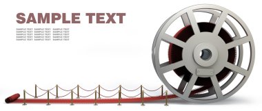 Sinema film rulo ve izole kırmızı halı. 3D çizim. yüksek çözünürlük