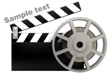 beyaz izole film ve clap kurulu film simgesi closeup.