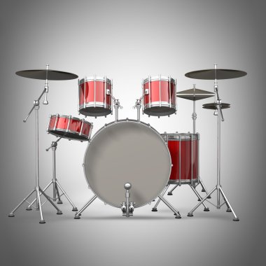 Kırmızı drum kit. yüksek çözünürlükte 3d render