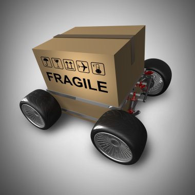 büyük araba tekerleği ile karton kutu