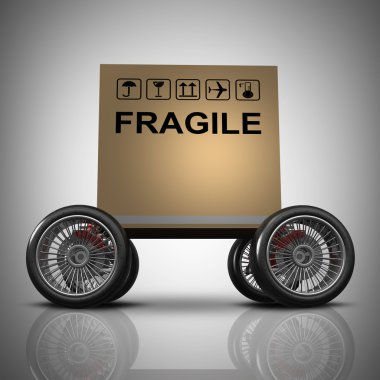 büyük araba tekerleği ile karton kutu