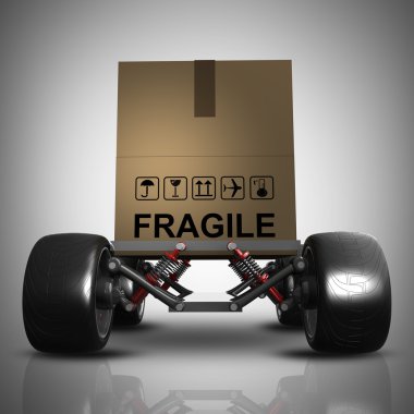 büyük araba tekerleği ile karton kutu