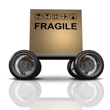 büyük araba tekerleği ile karton kutu