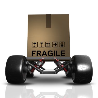 büyük araba tekerleği ile karton kutu