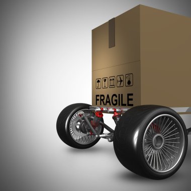 büyük araba tekerleği ile karton kutu