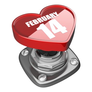 3D düğme kalp. 14 Şubat. Beyaz arka plan üzerinde izole.