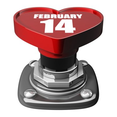 3D düğme kalp. 14 Şubat. Beyaz arka plan üzerinde izole.