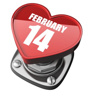 3D düğme kalp. 14 Şubat. Beyaz arka plan üzerinde izole.