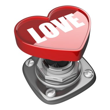 3D düğme kalp kalp sevgi. Beyaz arka plan üzerinde izole.