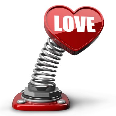 3D bahar düğme kalp sevgi. Beyaz arka plan üzerinde izole.