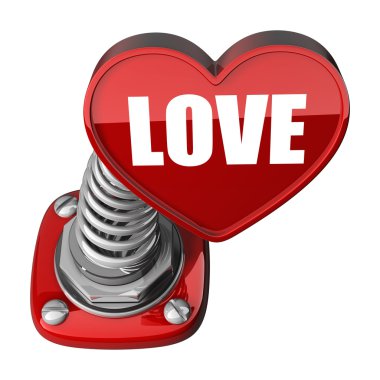 3D bahar düğme kalp sevgi. Beyaz arka plan üzerinde izole.