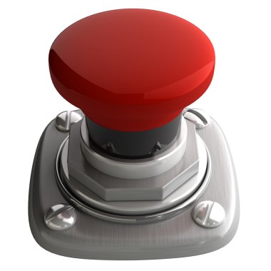 beyaz izole kırmızı düğmeye closeup 3D çizimi.