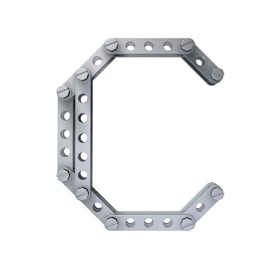 Perçin ve beyaz arka plan 3d render yüksek çözünürlükte izole vidaları ile metalik harfi (C)