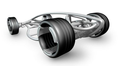 Beyaz arka plan üzerinde izole kavramı araba çerçeve. yüksek çözünürlükte 3d render