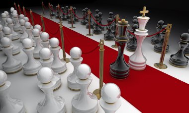 Satranç izole kırmızı halıda. 3D render