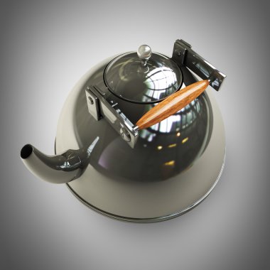 Çelik çaydanlık. yüksek çözünürlükte 3d render