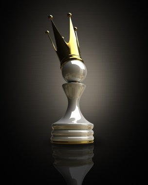 pawn in een gouden kroon 3d illustratie. hoge resolutie