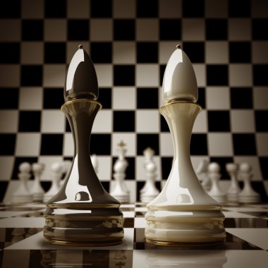 siyah vs wihte satranç memur arka plan sepya tone 3d çizim. yüksek çözünürlük