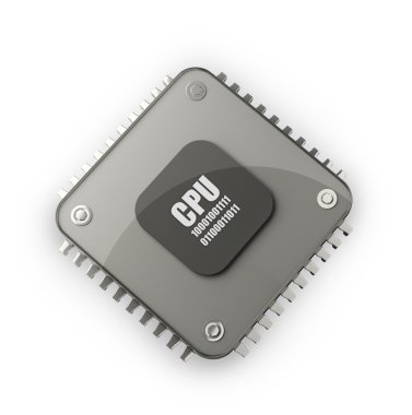 Beyaz arka plan üzerinde 3d render izole işlemci birimi kavramı