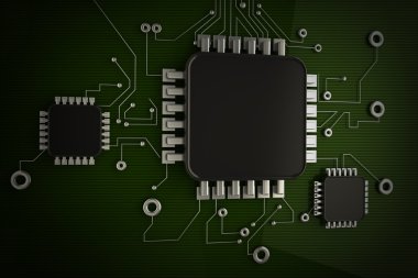 devre kartı. yüksek çözünürlükte 3d dijital olarak oluşturulan görüntü.