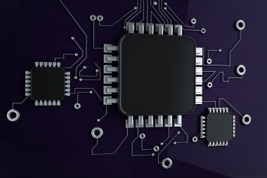 devre kartı. yüksek çözünürlükte 3d dijital olarak oluşturulan görüntü.