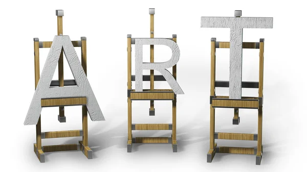 Drie houten ezels met kunst letters — Stockfoto