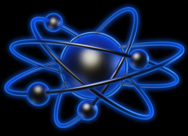Atom üzerinde siyah bir arka plan render illüstrasyon kavramsal yapısı — Stok fotoğraf