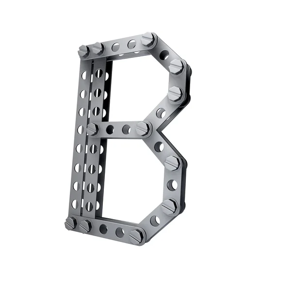 Metallic letter (B) with rivets and screws isolated on white background 3d render high resolution — Stock Photo, Image