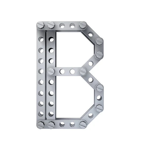 Metallic letter (B) with rivets and screws isolated on white background 3d render high resolution — Stock Photo, Image