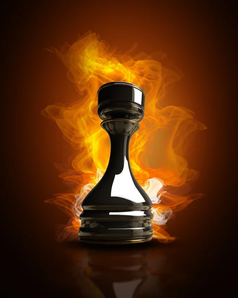 Burning black chess rook in Fire. ilustración 3d de alta resolución — Foto de Stock