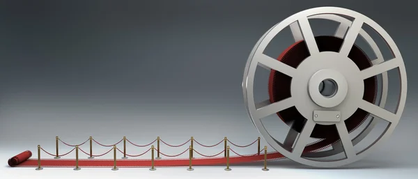 Rollo de película de cine y alfombra roja. Ilustración 3d. alta resolución —  Fotos de Stock