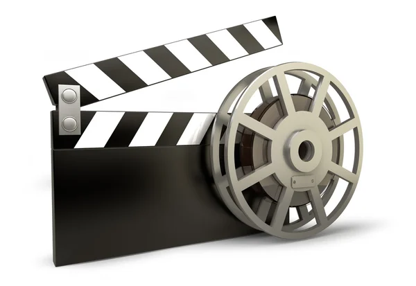 Filme e clap board filmes símbolo closeup isolado no branco — Fotografia de Stock