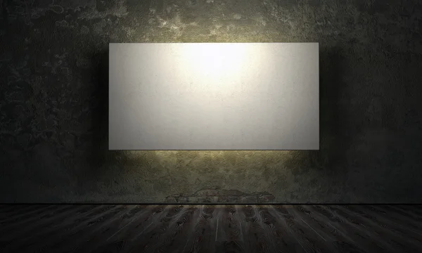 Leeg bord in kamer met grunge muren 3d render — Stockfoto