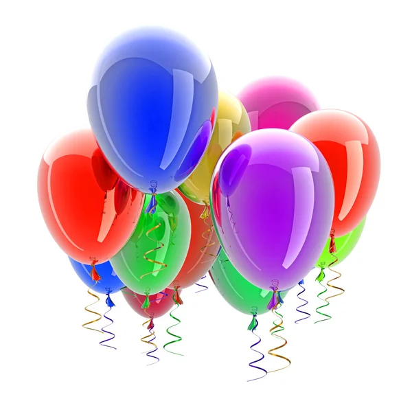 Multicolored party balloons isolated on white background 3d illustration. high resolution — Stock Photo, Image