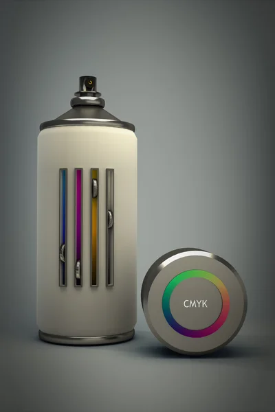 Concepto CMYK spray puede 3d —  Fotos de Stock
